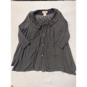 Lady Noiz Black Gauze Lace Inset Blouse Large Whimsigoth Cottagecore Tie Neck